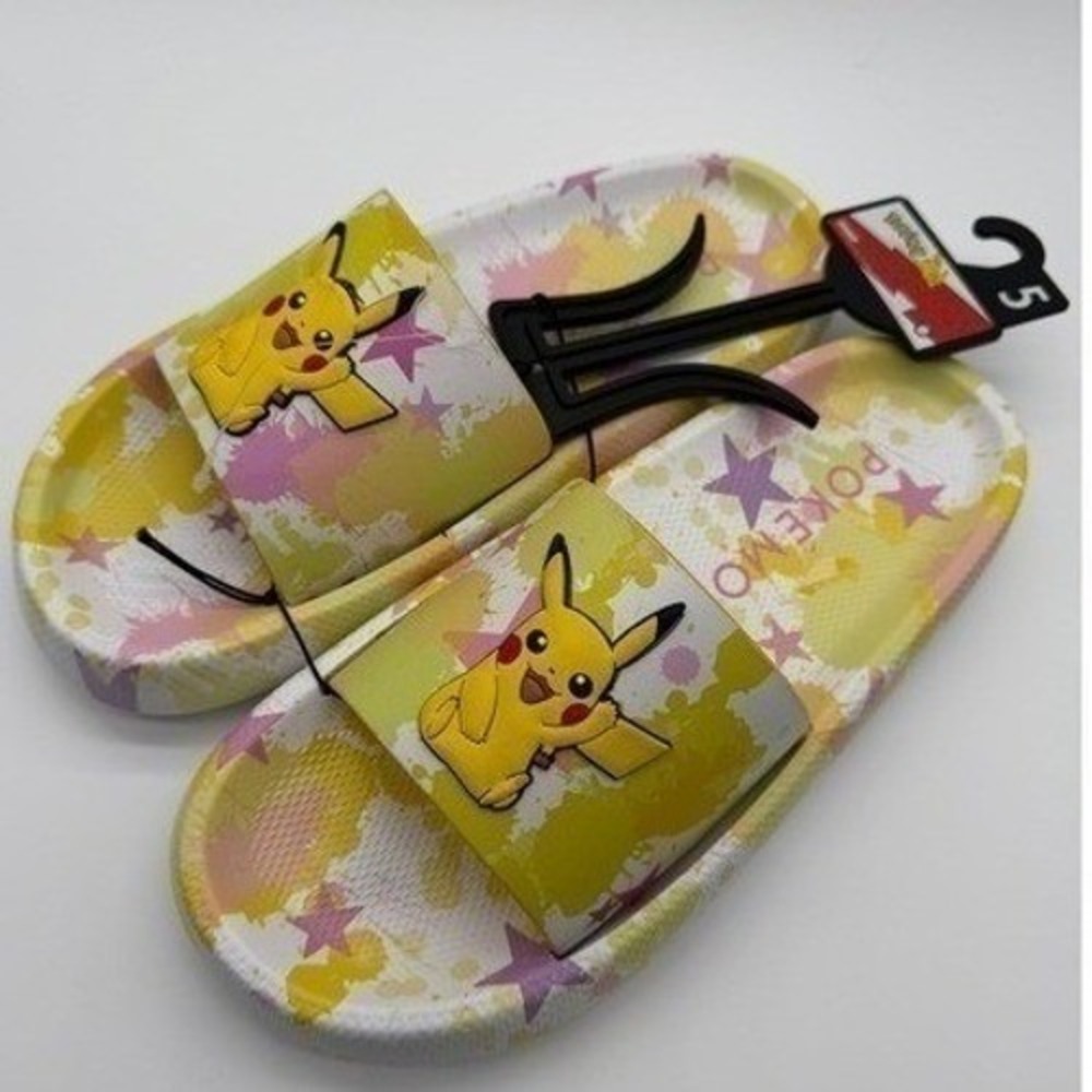 Pokémon‎ Pikachu Slides Sandals – Size 5 – Yellow & Pink Star Design 0074